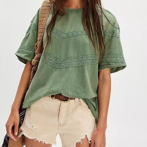 Free People We The Free Dorothy Tee Tunic Top Oversized Lace Green M 286488